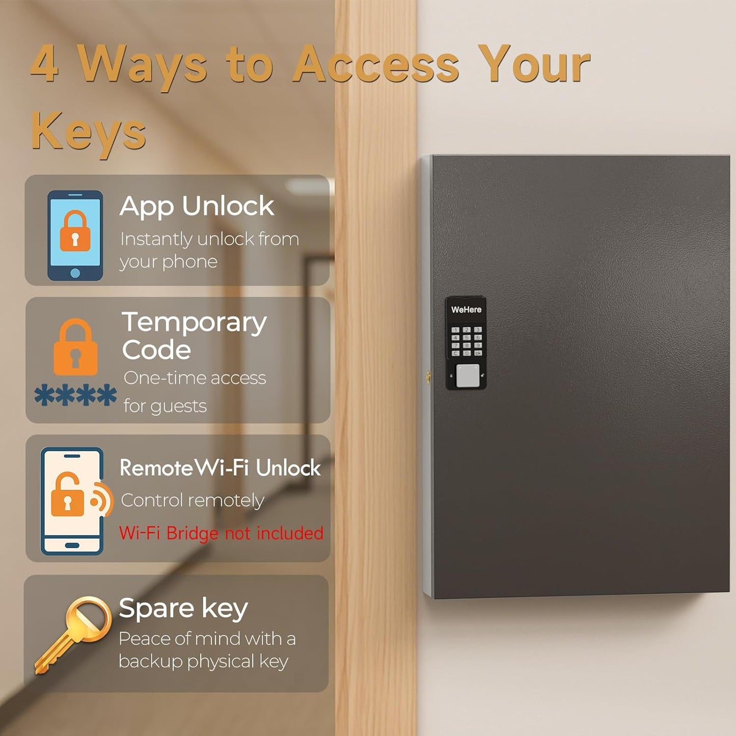 96 Key Lock Box(Plus) Wall Mount, Smart Key Cabinet One Time Password/APP Bluetooth/Fixed Code/Wi-Fi Remote/Key Unlock, Security Key Holder Box, Key Management for Valets, Realtors, Office, Hotel