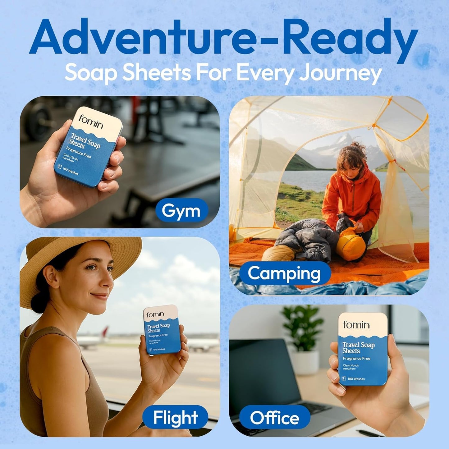 FOMIN - Antibacterial Paper Soap Sheets Tin for Traveling - (300 Sheets) Unscented - Portable Travel Hand Soap Sheets, Dissolvable Mini Camping Hand Soap for Hand Washing