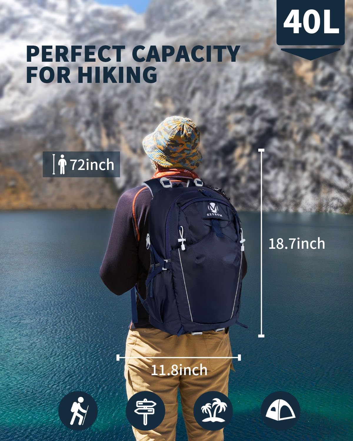 Hiking Backpack 40L Lightweight Waterproof Daypack for Men Women Outdoor Camping Mountaineering Trekking Travel Bag