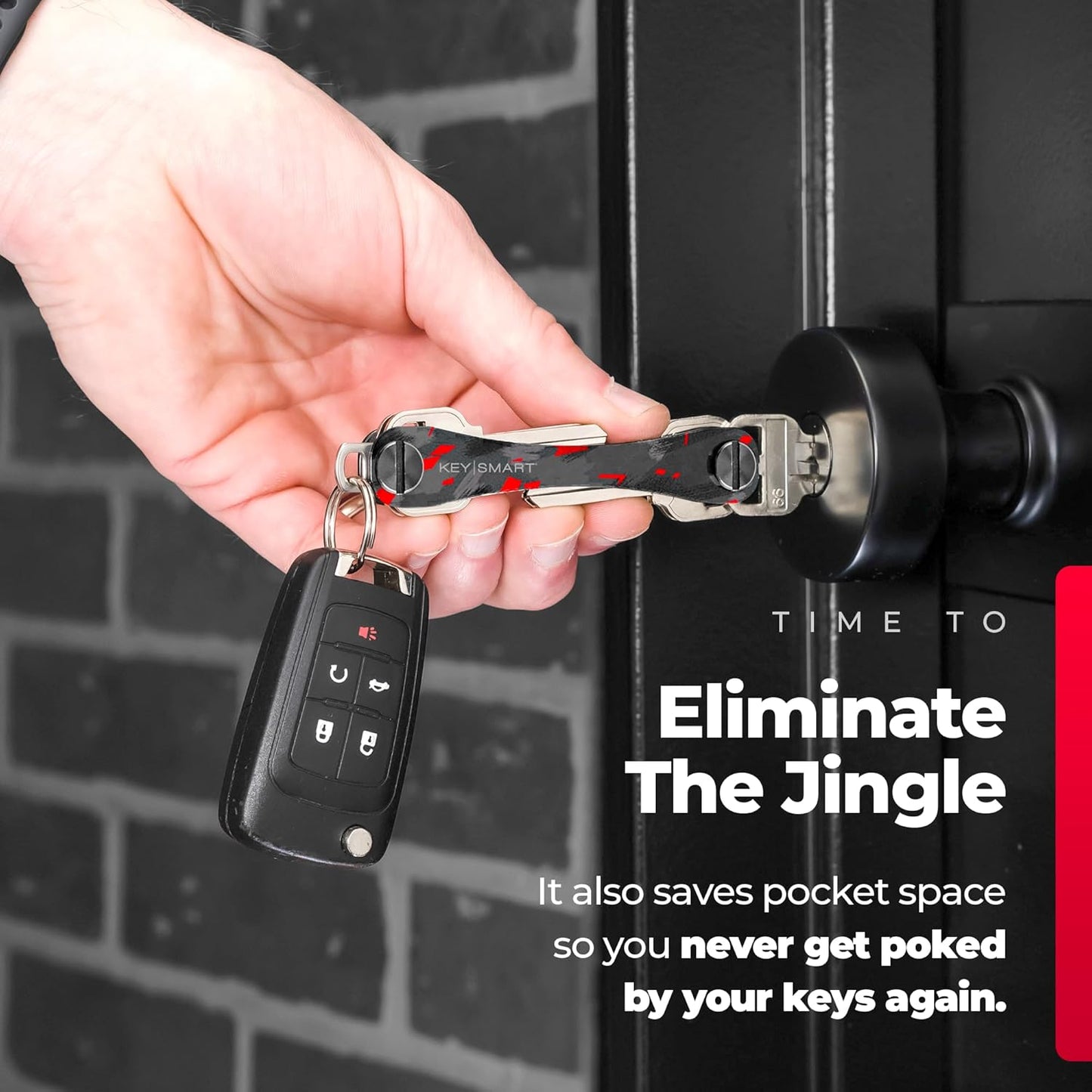 KEYSMART Key Holder for Keychain - Compact Key Organizer for Key Chain, Minimalist Clutter-Free EDC Keychains Key Ring, Red Forged Carbon Fiber, 14 Keys