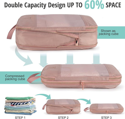 Expandable Compression Packing Cubes for Suitcases,6 Set Lightweight Compressible Travel Packing Organizer for Carry on Suitcase,Organizer Bags Set as Travel Essentials for Women