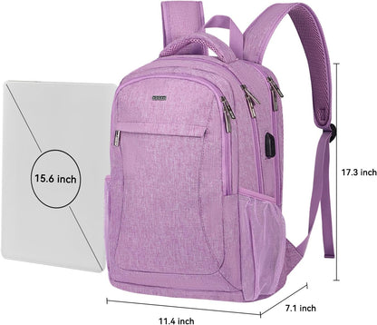 Voova Travel Laptop Backpack, Business Work Laptop Backpack for Women & Men with USB Charging Port, Waterproof Slim Durable College Computer Bag Fits 15.6 Inch Laptops and Notebook, Purple