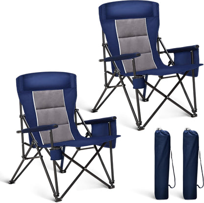 ALPHA CAMP Heavy Duty High Back Camping Chairs with Cup Holder Oversized Folding Chair Outdoor Chair with Headrest,Lawn with Side Pocket for Lawn, Sports and Fishing, 500lbs