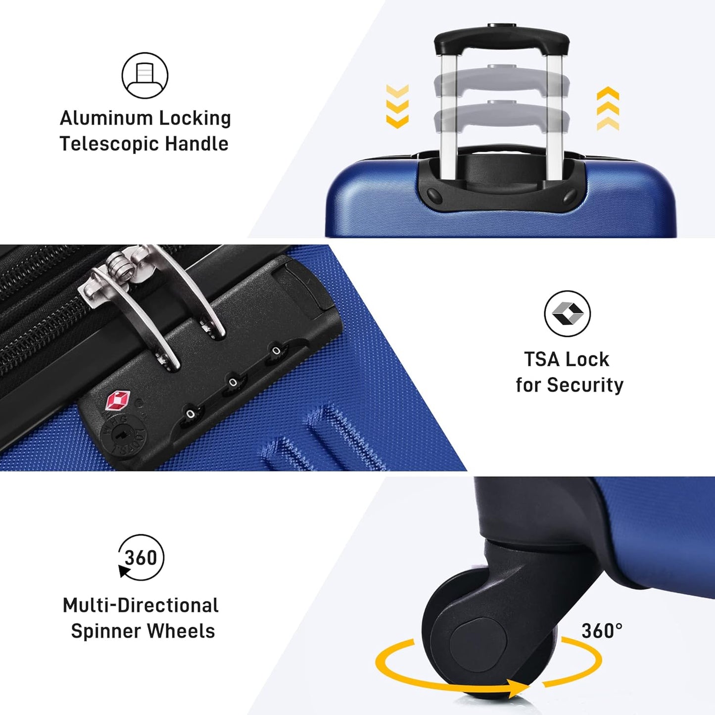 Merax Luggage sets of 3 Piece Carry on Luggage Airline Approved,Hard Case Luggage Expandable Checked Luggage Suitcase Set with Wheels（Deepblue）