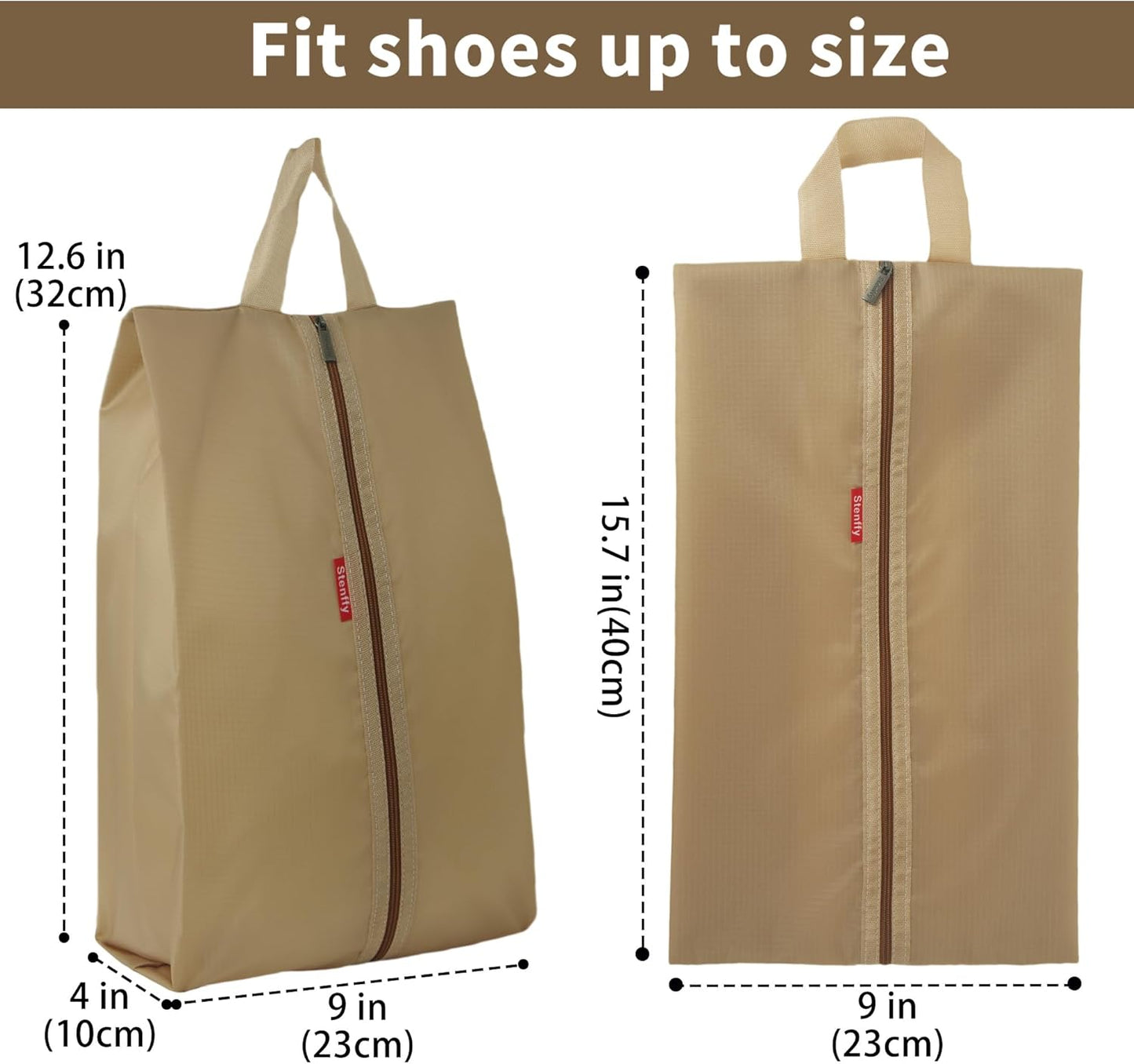 6pcs Portable Shoe Organizer, Travel Pouches with Zipper, Golf Shoe Bags, Clothes Bags, Soccer Cleats Bag Shoe Pouch for Gym, Waterproof, Odor-Resistant (Khaki)