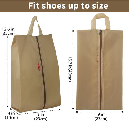 6pcs Portable Shoe Organizer, Travel Pouches with Zipper, Golf Shoe Bags, Clothes Bags, Soccer Cleats Bag Shoe Pouch for Gym, Waterproof, Odor-Resistant (Khaki)