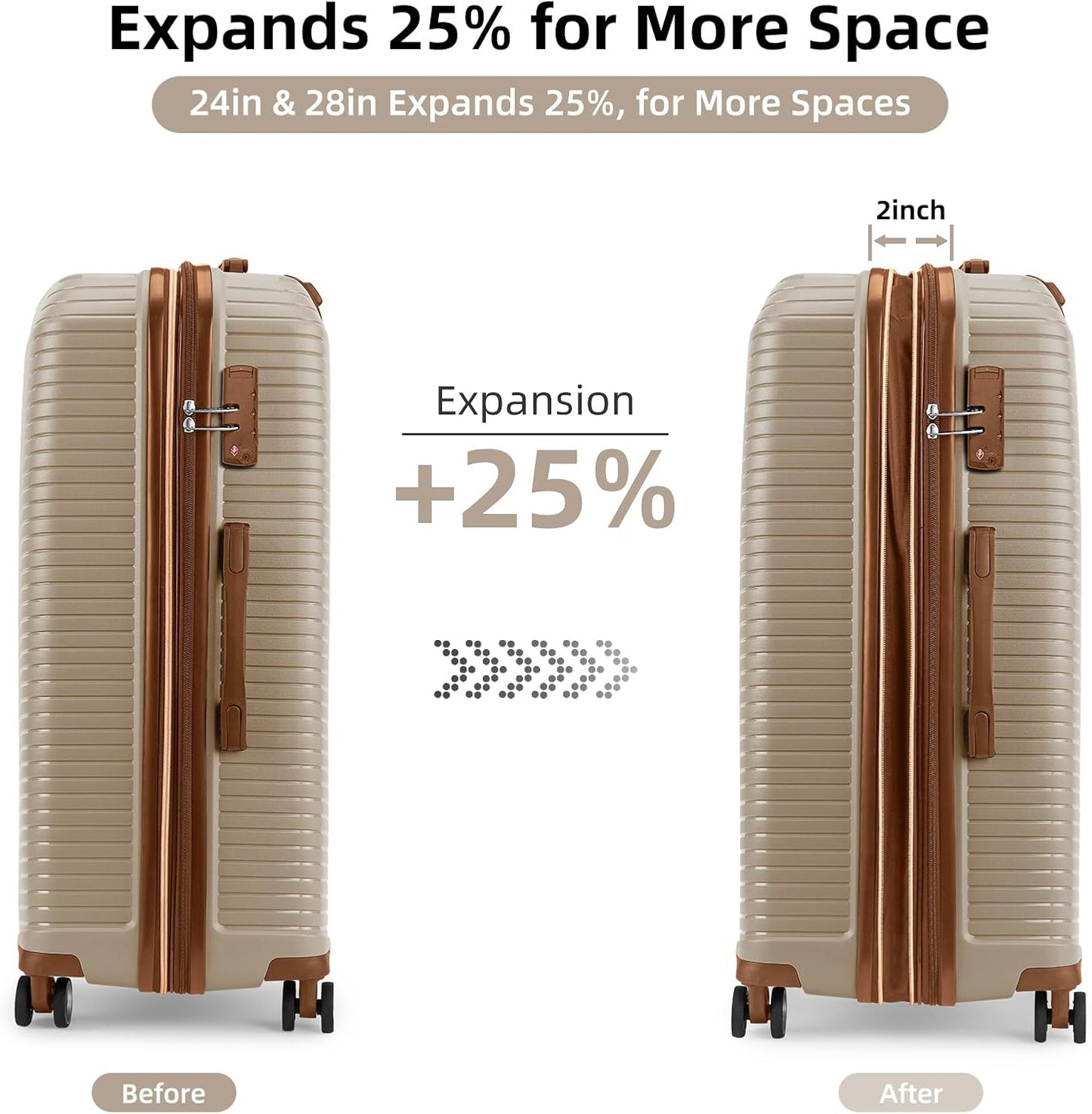 LEAVES KING Luggage Sets 5 Piece, Expandable(Only 24"&28") PP Suitcase with Spinner Wheels, Durable Luggage Sets Clearance Carry On Luggage Suitcase Set For Women Men, Cream111