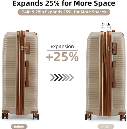 LEAVES KING Luggage Sets 5 Piece, Expandable(Only 24"&28") PP Suitcase with Spinner Wheels, Durable Luggage Sets Clearance Carry On Luggage Suitcase Set For Women Men, Cream111