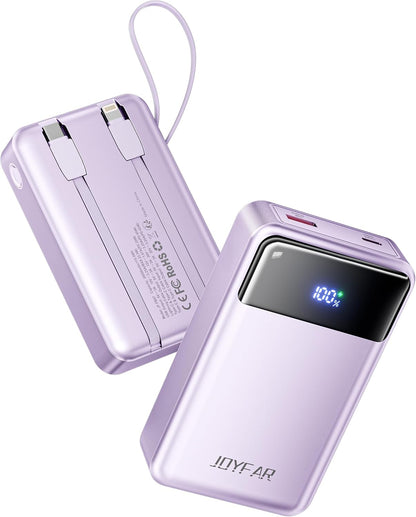 Portable Charger Power Bank - 30000mAh 65W Laptop Travel Essentials Battery Pack USB C Built in Cable Phone Fast Charging Compatible with iPhone 16 15 14 13 iPad MacBook Samsung Google (Purple)