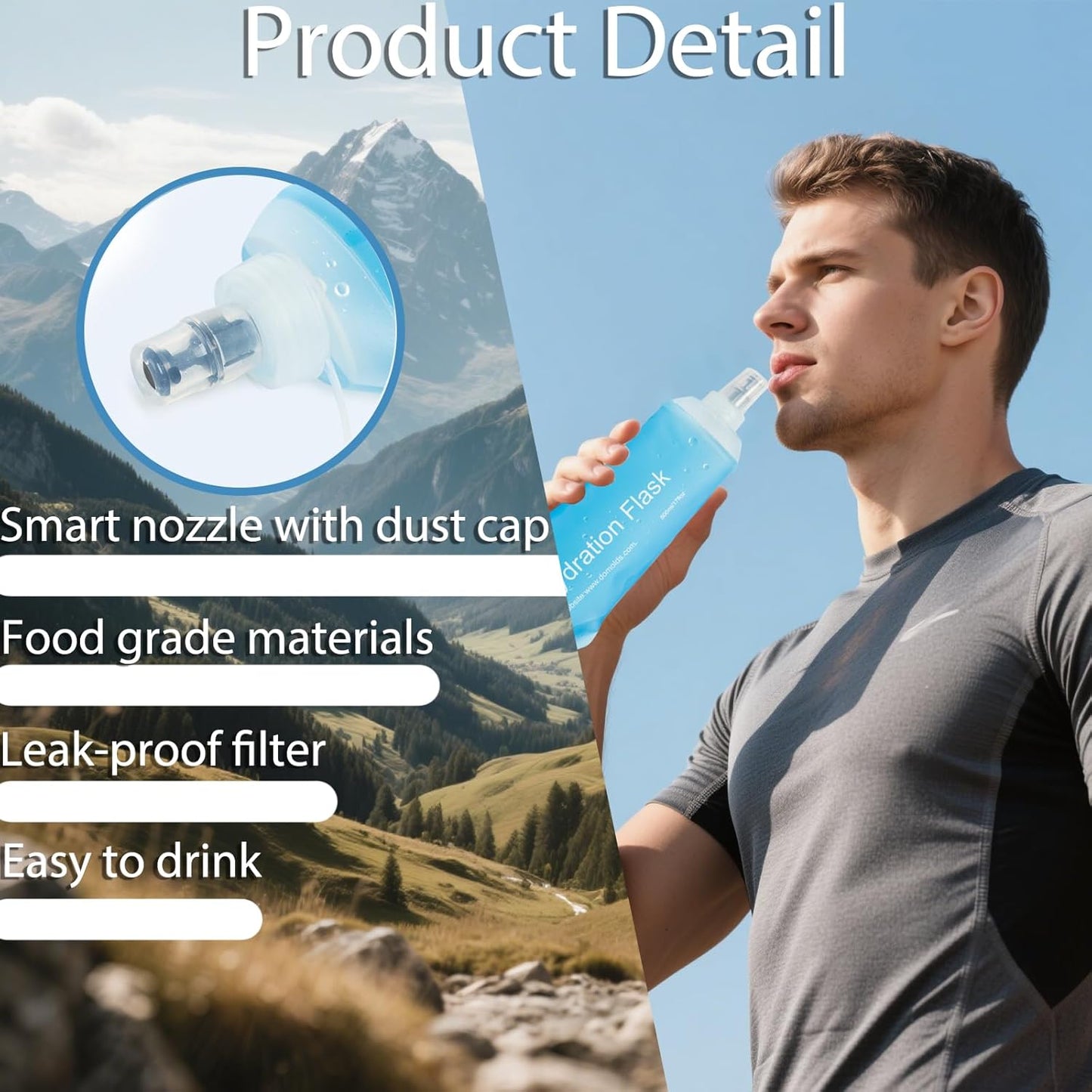 CLINTT 150ml Soft Flask, Foldable Running Water Bottle, TPU Folding Soft Water Flask, BPA-Free Collapsible Flask for Hydration Pack Running Vest, Cycling, Climbing, Hiking - 1Pcs, Blue