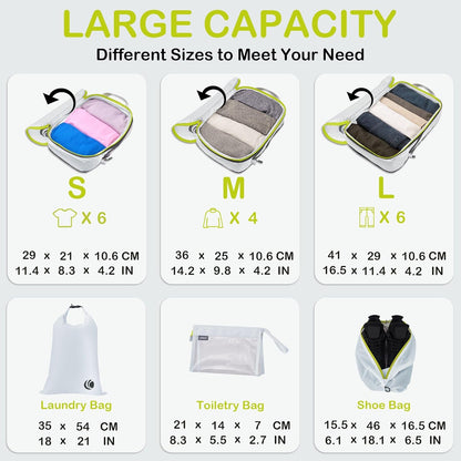 Cipway Compression Packing Cubes, Lightweight Travel Luggage Organizers with Shoe Bag, Toiletry Bag & Laundry Bag, Travel Essentials for Carry on Suitcase (8 Piece,White)