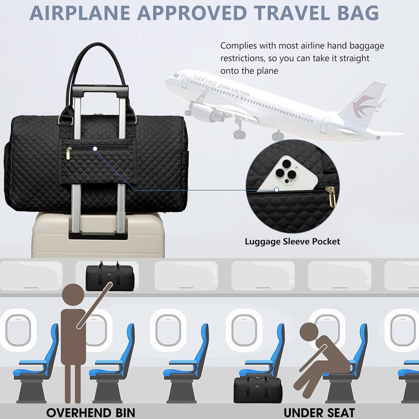 Weekender Travel Duffle Bag for Women - Overnight Bags with Wet Pocket Toiletry Bags Carry on Bag with Shoe Compartment Weekend Yoga Gym Traveling Hospital Bags for Labor and Delivery Black