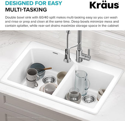 KRAUS Forteza 33-inch Granite Drop In/Undermount 60/40 Double Bowl White - Image 8