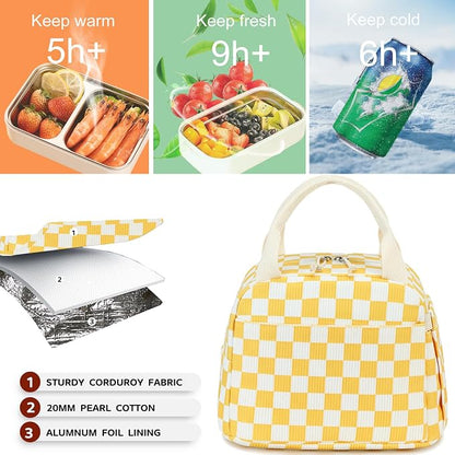 Bluboon Lunch Box for Women men Insulated Cute Corduroy Lunch bag, Reusable - Image 2