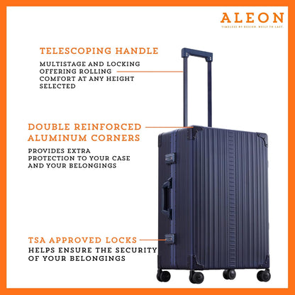 Aleon All Aluminum Lightweight 26" Carry-On Luggage - Hardside Carry-On Suitcase, TSA Approved, Hard Shell Suitcase for Travel, Airline Approved Hard Spinner Wheels Luggage (Sapphire)