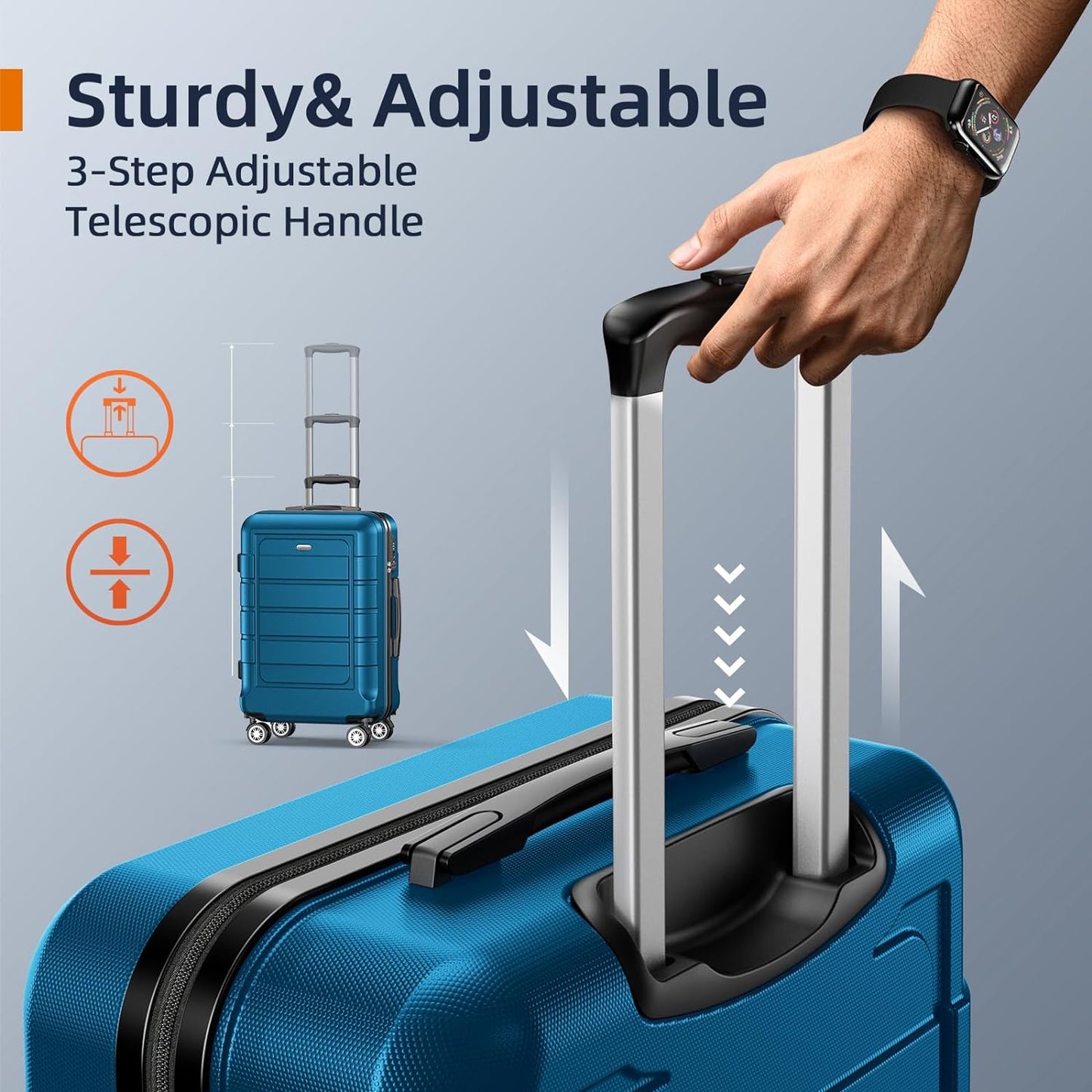SHOWKOO Luggage Sets Expandable PC+ABS Durable Suitcase Sets Double Wheels TSA Lock Sea Blue 3PCS