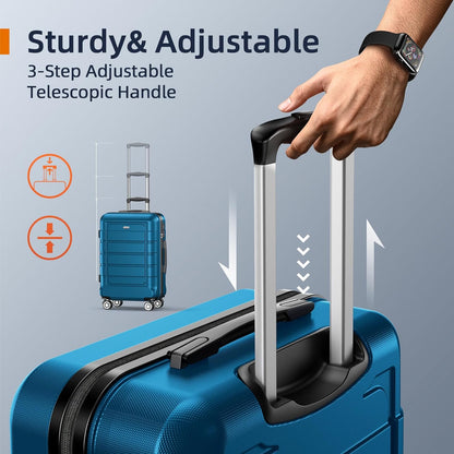 SHOWKOO Luggage Sets Expandable PC+ABS Durable Suitcase Sets Double Wheels TSA Lock Sea Blue 3PCS