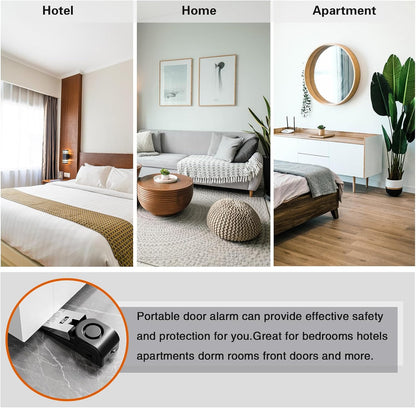 2 Pack Portable Door Stop Alarm, Door Stopper with 120db Loud Security Alarm, Travel Door, Doorstops Wedge Sensors Security Devices for Traveling Apartment Hotel and Home (Black)