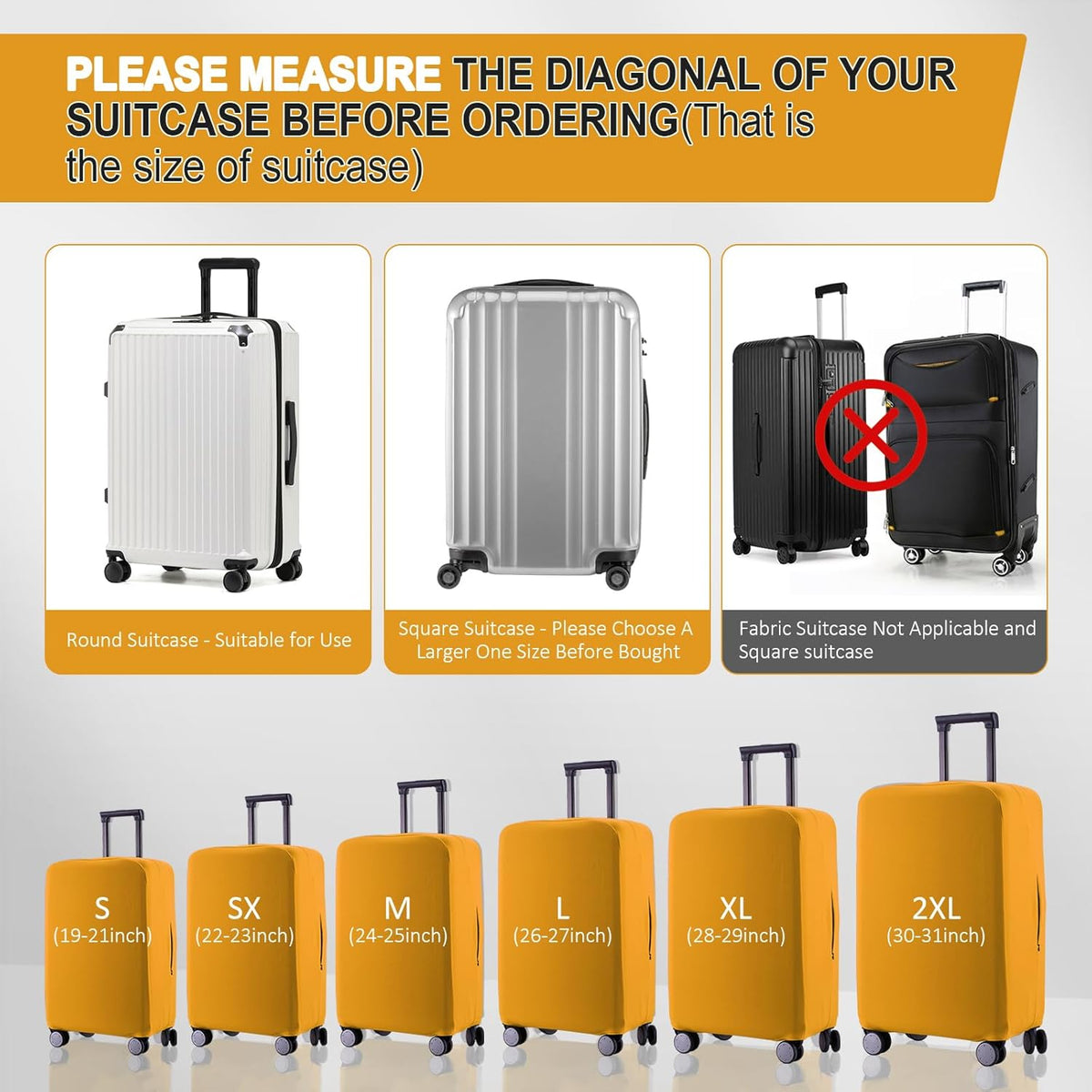 Travel Luggage Cover Suitcase Protector Scratch-Resistant Fit 19-31 Inch Suitcase, Not Included Suitcase (Yellow, S(19-21 inch))