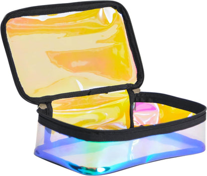 Iridescent TPU Travel Cosmetic Makeup Bag Holographic Clear Makeup Kit Organizer Pouch Waterproof Toiletry Organizer Case