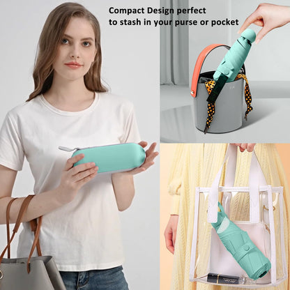 BAODINI Travel Mini Umbrella for Purse With Case Small Compact UV Sun Protection Sun Lightweight Tiny Pocket Umbrella for Women Girls and Men