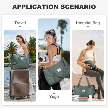 Travel Duffel Bag, Sports Tote Gym Bag, Shoulder Weekender Overnight Bag for Women