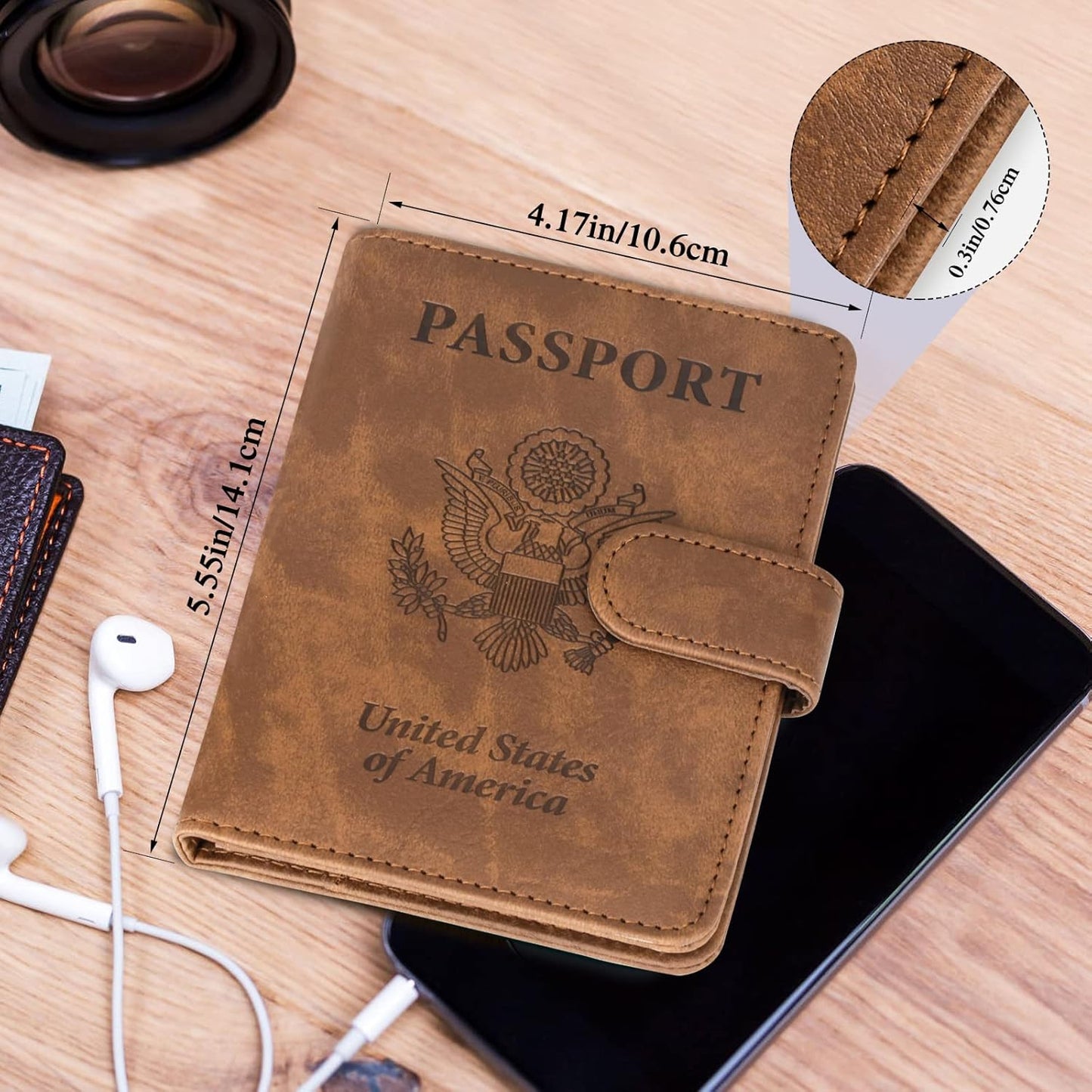 TIGARI Passport Holder for Travel Women Men, PU Leather Waterproof RFID Passport Holder Wallet Cover Case Sleeve, Family Vacation Plane Cruise Travel Document Organizer Essentials-Brown