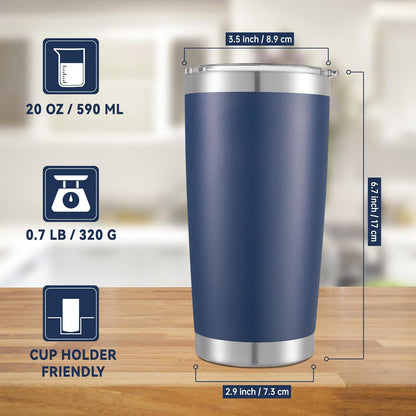 20 oz Tumblers Bulk Stainless Steel Tumbler with Lid Double Wall Vacuum Insulated Coffee Mug 20oz Powder Coated Cup for Hot and Cold Drinks, Navy, 12 pack