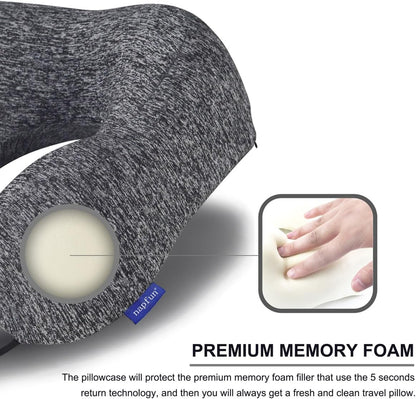 napfun Travel Pillow for Airplane, Premium Memory Foam Neck Pillow for Flight Headrest Sleep, Portable Plane Accessories, Deep Gray