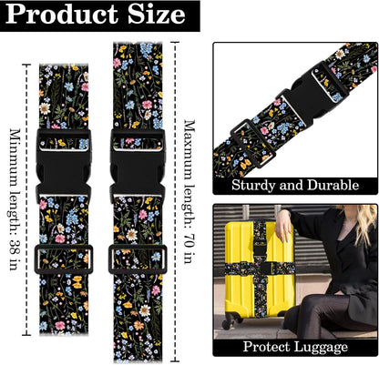 2 Pack Wildflower Luggage Straps for Suitcases Adjustable Travel Belt Luggage Tie Carry On Bag Suitcase Strap to Keep Suitcase Secure While Traveling