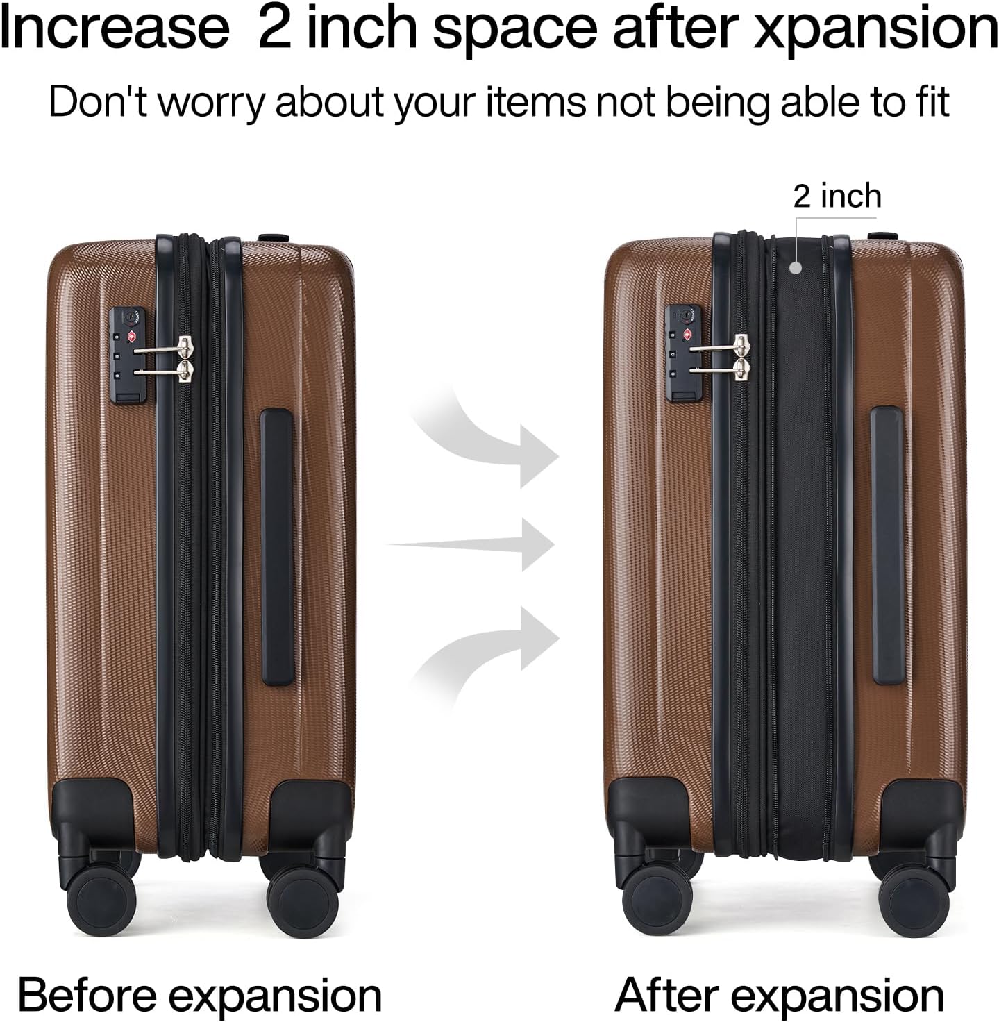 Hanke Expandable Hard Shell Luggage Sets 2 piece Carry on Luggage with Wheels Suitcases Lightweight Checked TSA Luggage Rolling Large Suitcase Travel Luggage Bag Woman Men 20/29 Inch(Brown)