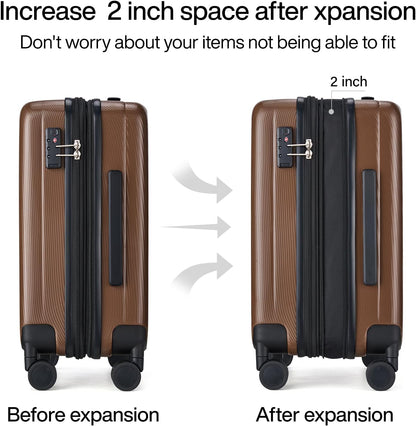 Hanke Expandable Hard Shell Luggage Sets 2 piece Carry on Luggage with Wheels Suitcases Lightweight Checked TSA Luggage Rolling Large Suitcase Travel Luggage Bag Woman Men 20/29 Inch(Brown)