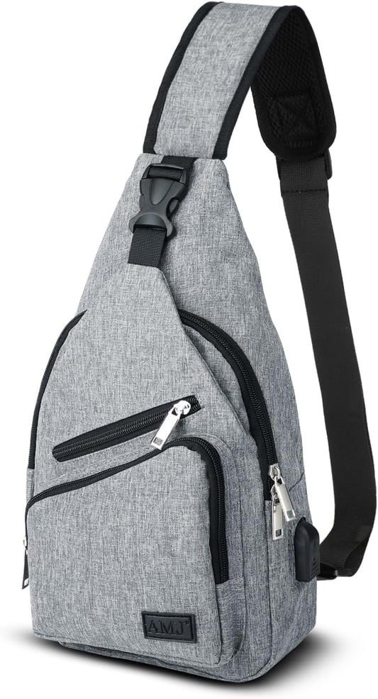 AMJ Crossbody Sling Bag Men Women, Casual Shoulder Backpack, Chest Daypack Satchel for Hiking Travel