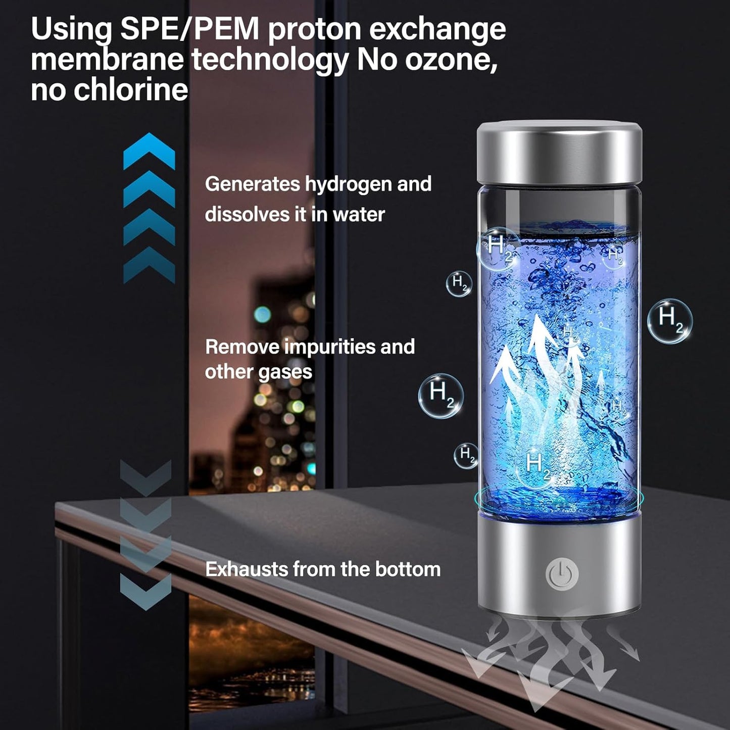 Hydrogen Water Bottle, 3000PPB Portable Hydrogen Water Ionizer Machine, Rechargeable Hydrogen Water Bottle Generator,with SPE & PEM, Hydrogen Water Cup for Exercise, Travel, Home, Office(1pcs)