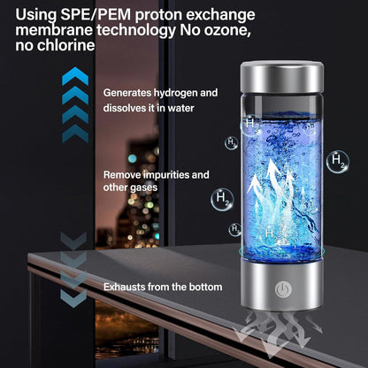 Hydrogen Water Bottle, 3000PPB Portable Hydrogen Water Ionizer Machine, Rechargeable Hydrogen Water Bottle Generator,with SPE & PEM, Hydrogen Water Cup for Exercise, Travel, Home, Office(1pcs)