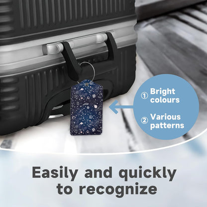 Space Moon Luggage Tags for Suitcases,2 Pack Planets Luggage Tag,Leather Stainless Steel Loop Label Tag for Women Men Girls Travel Bag Suitcase