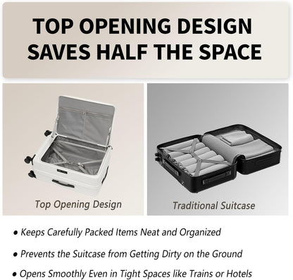 24 Inch Top Opening Checked Travel Luggage Expandable with Spinner Wheels,All PC Hard Shell Hardside Lightweight Medium Suitcase with TSA Approved Cup Holder for Business Trips Woman Men,White