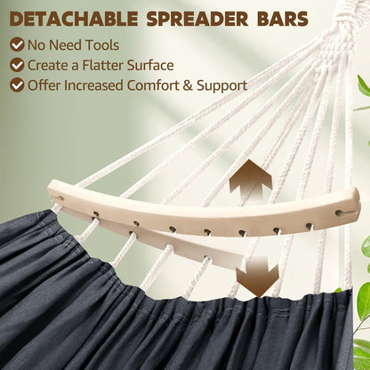 Chihee Cotton Hammock Large Soft Breathable Camping Hammock Holds Up to 660lbs Portable Tree Hammock with Detachable Spreader Bar Pillow 2 Strong Webbings 2 Carabiners Patio Garden Indoor Outdoor