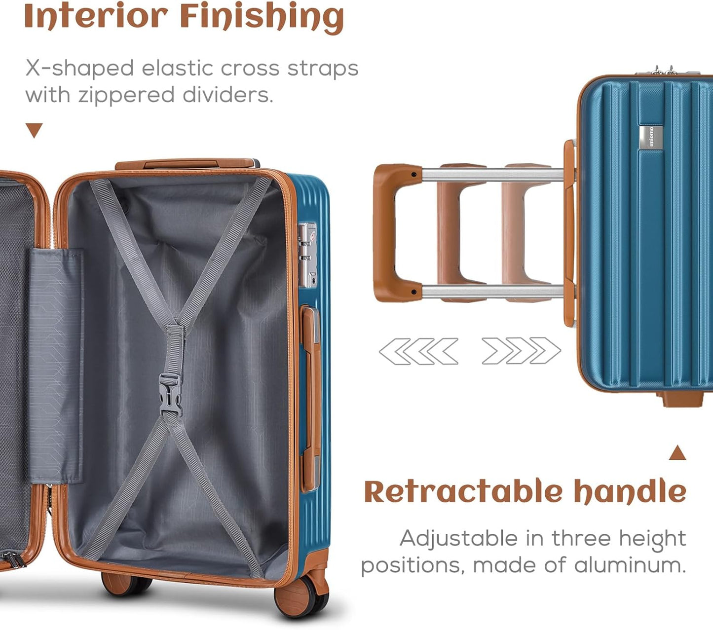 imiomo Luggage Sets 3 Piece,Expandable Hardside Suitcase Set with Spinner Wheels,Lightweight Travel Luggage set with TSA Lock（20/24/28,Blue）