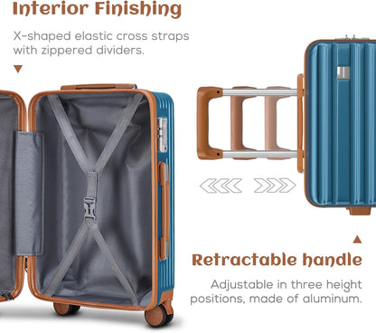 imiomo Luggage Sets 3 Piece,Expandable Hardside Suitcase Set with Spinner Wheels,Lightweight Travel Luggage set with TSA Lock（20/24/28,Blue）