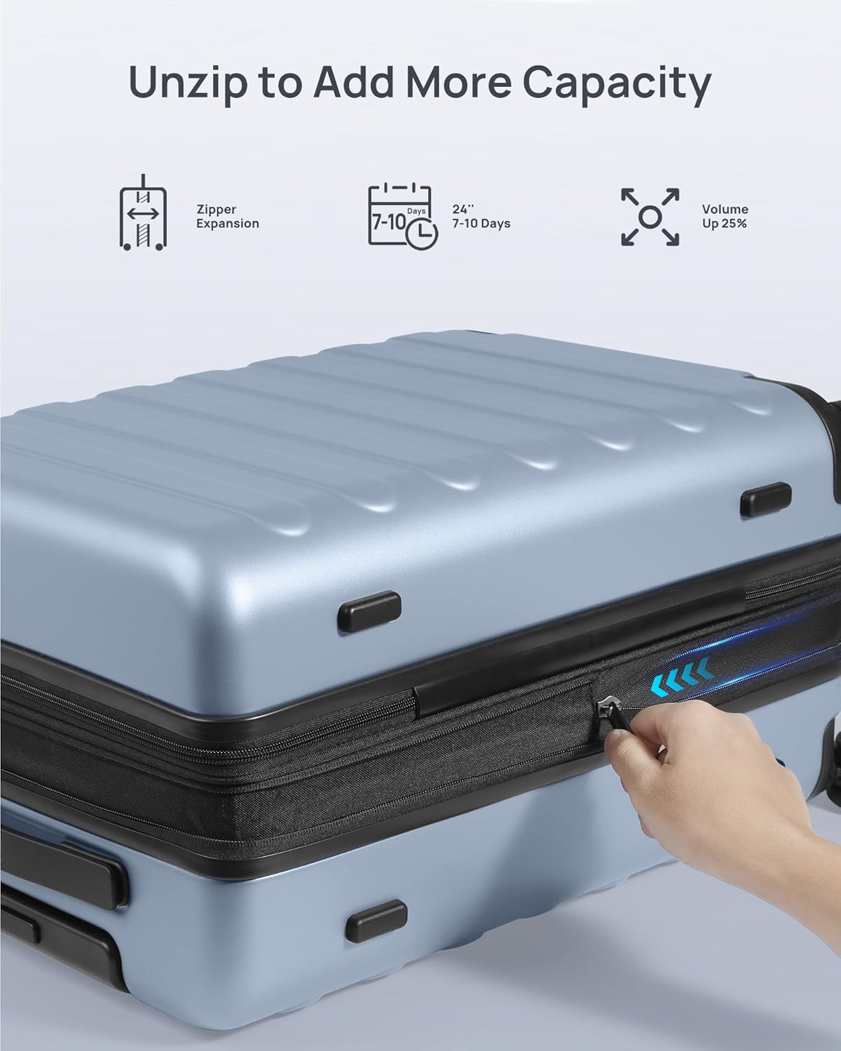 Carry on Luggage 22 X 14 X 9 Airline Approved, 20 Inch Luggage for 3-5 Days Travel, Double Spinner Wheels, 100% Hardshell PC, TSA Lock (00-Shadow (Expandable), Checked 24-Inch)