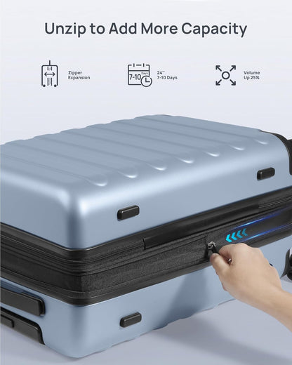 Carry on Luggage 22 X 14 X 9 Airline Approved, 20 Inch Luggage for 3-5 Days Travel, Double Spinner Wheels, 100% Hardshell PC, TSA Lock (00-Shadow (Expandable), Checked 24-Inch)