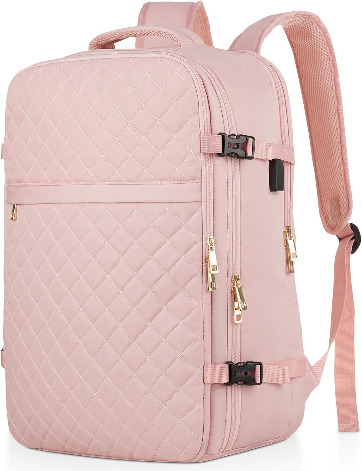 MOMUVO Large Travel Backpack Women, Flight Approved Carry On Backpack, Water Resistant Anti-Theft Large Casual Daypack Fit 17 Inch Laptop with USB Charging Port, Pink