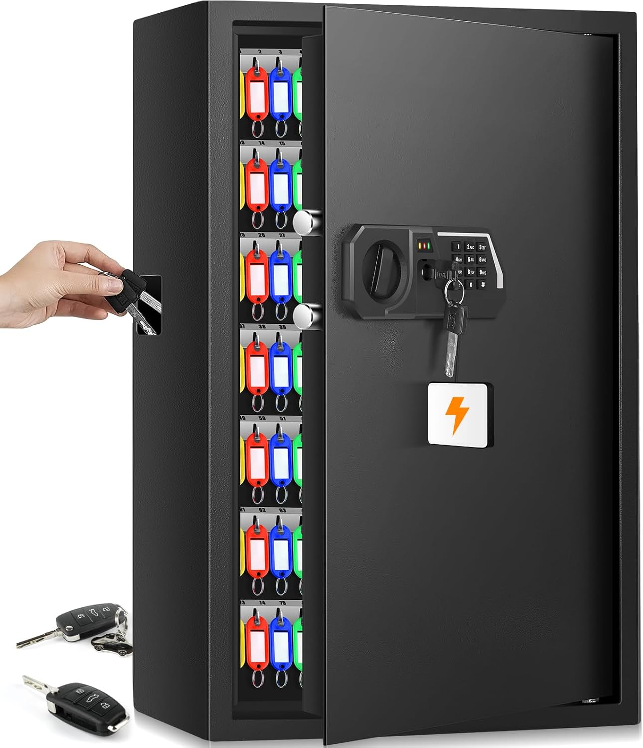 144 Keys Fireproof Cabinet Safe With Adjustable Hook Plates and Tags, Anti-Theft Lock Box Wall Mount With Combination Lock, Organizer for Home Office Garage