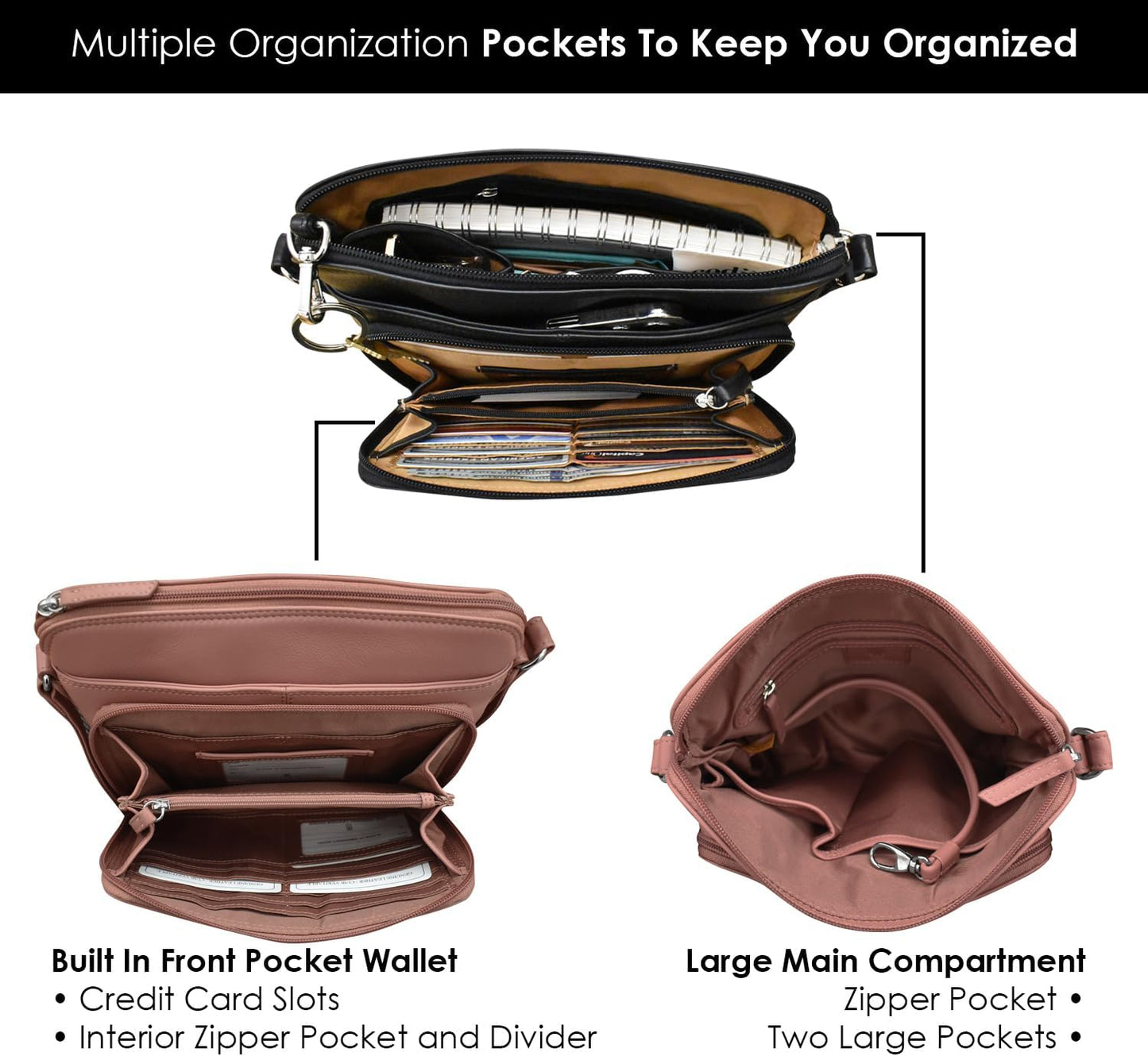 ili New York Genuine Leather Crossbody Bags for Women - Premium RFID Blocking Shoulder Bag Organizer with Adjustable Strap