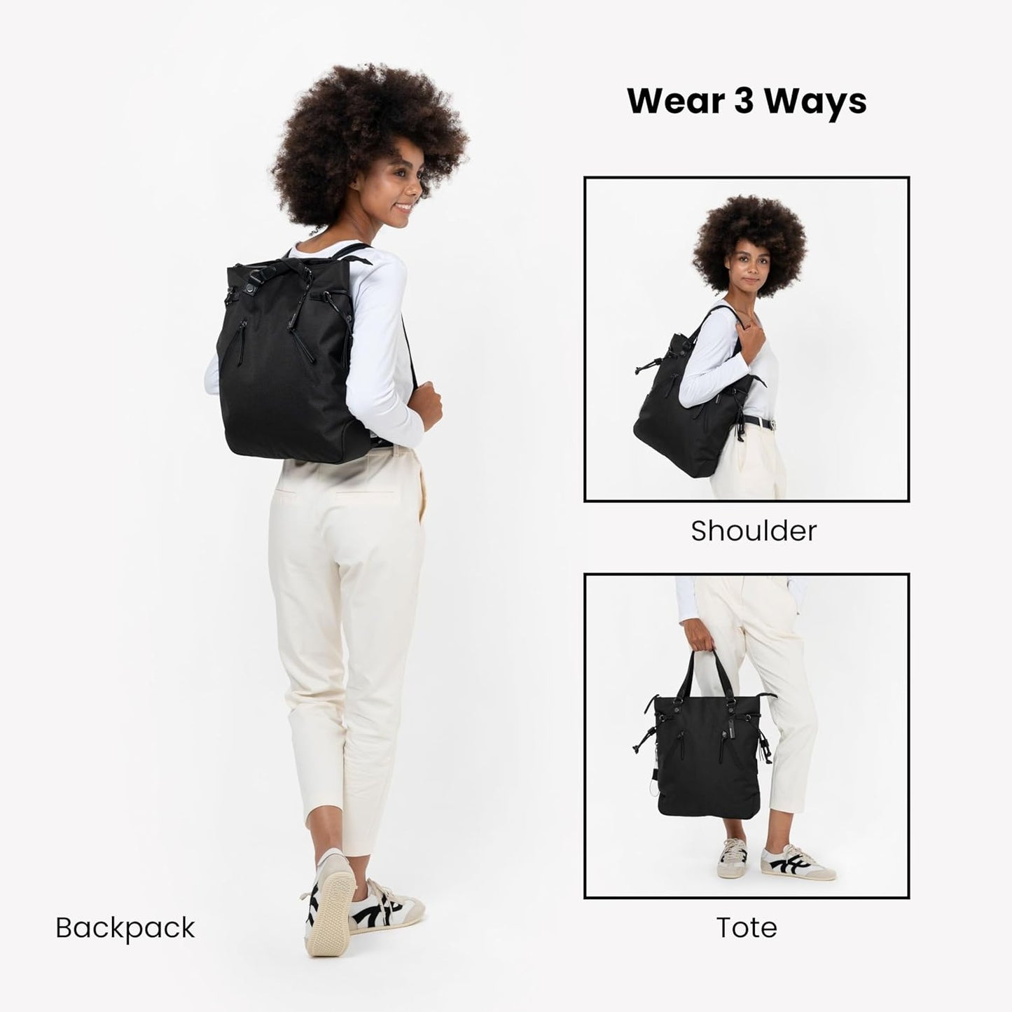 Sherpani Tempest, Anti Theft Convertible Backpack Tote, 14L Travel Backpack, Travel Gifts for Women, Handbags, RFID Protection, Metal Hardware, Fits 15” Laptop (No Sleeve) (Carbon)