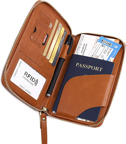 Rowgins Rfid Blocking Passport Holder Wallet, Rowgins Rfid Passport Holder with Zipper, PU Leather PassportHolder for Travel (BROWN)
