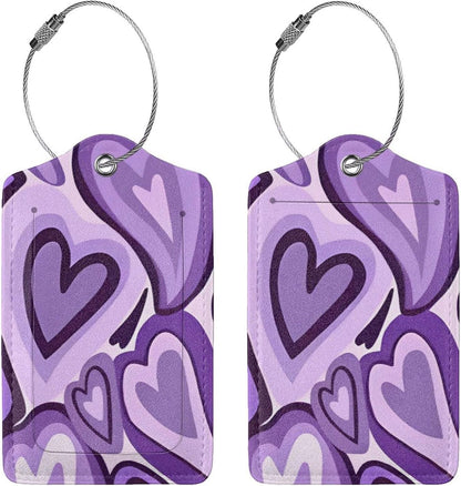 Set of 2 Luggage Tag for Suitcases Tie dye PU Leather Luggage Tag with Full Back Privacy Name ID Card Fun Laggage Tags