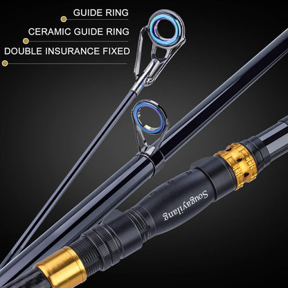 Sougayilang Fishing Rod Reel Combos Carbon Fiber Telescopic Fishing pole with Spinning Reel for Travel Saltwater Freshwater Fishing