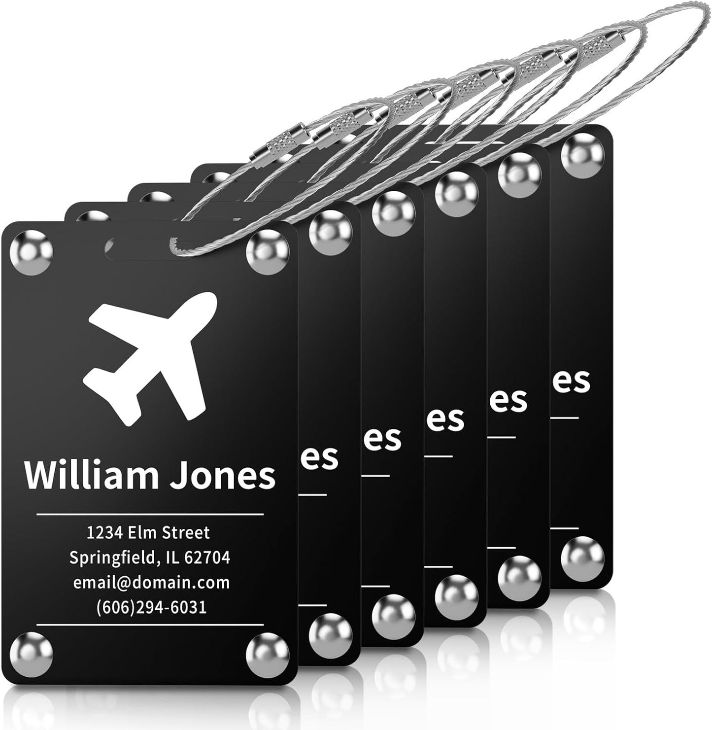 6 Pack Personalized Luggage Tags for Suitcases, Handmade Engraved Stainless Steel Custom Luggage Tags for Cruise Travel with Stainless Loop, Suitcase Identifier Metal Name Baggage Tag